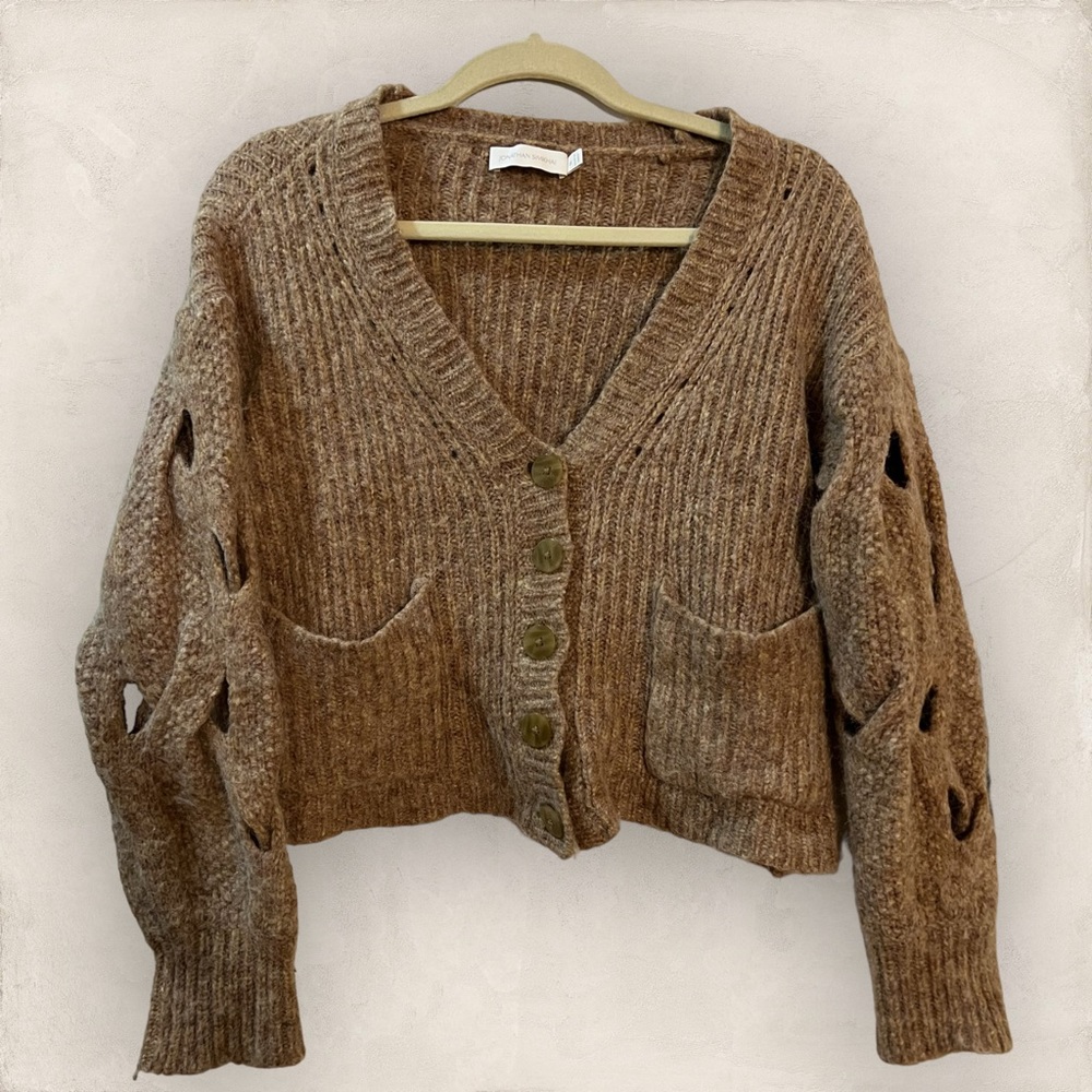 Jonathan Simkhai Cable Knit-Paneled Wool-Blend Cardigan (Tan)